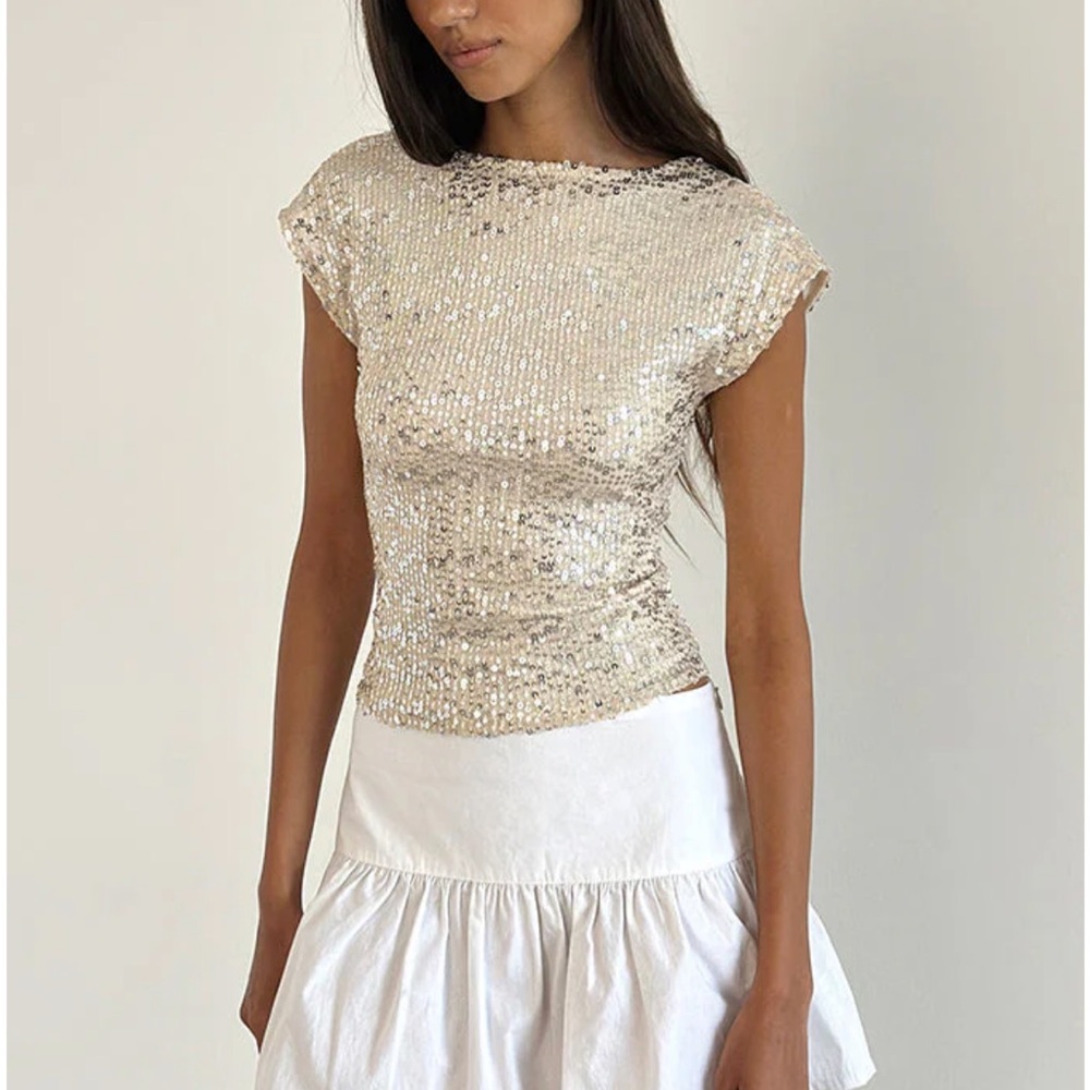 Motel Rocks Erika Backless Top In Neutral Sequin - Picture 5 of 5